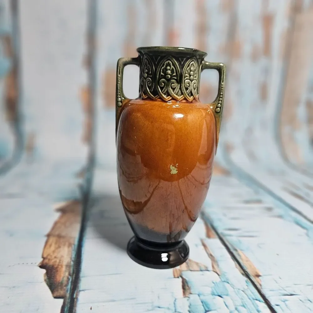 Vintage Double-Handled Floral Ceramic Vase | Made in Czechoslovakia | Art Potter